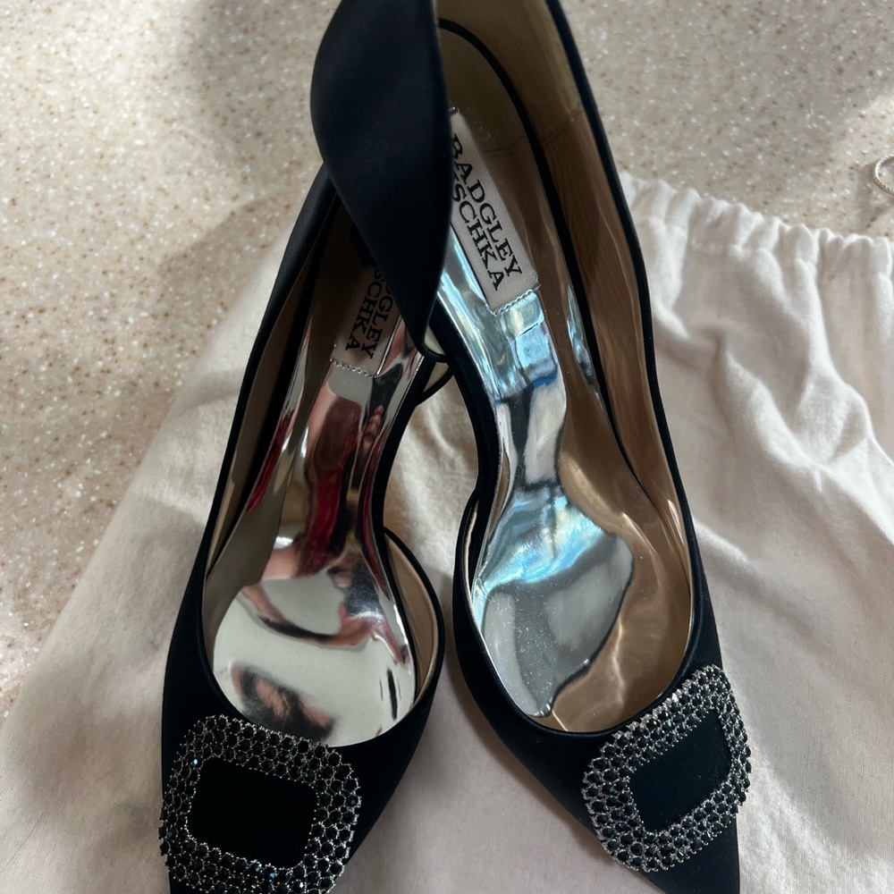 Badgley Mischka Black Heels with Embellished Buckle
